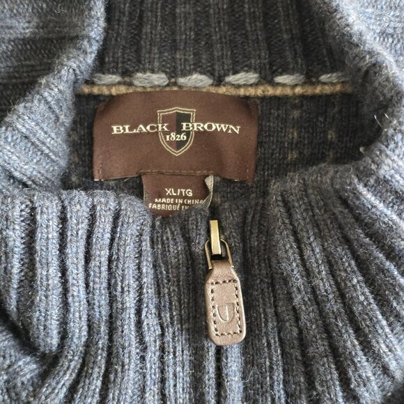 Black Brown 1826 Wool Blend Sweater XL Mens Navy Full Zip Mock Neck LS Pockets - Picture 10 of 13